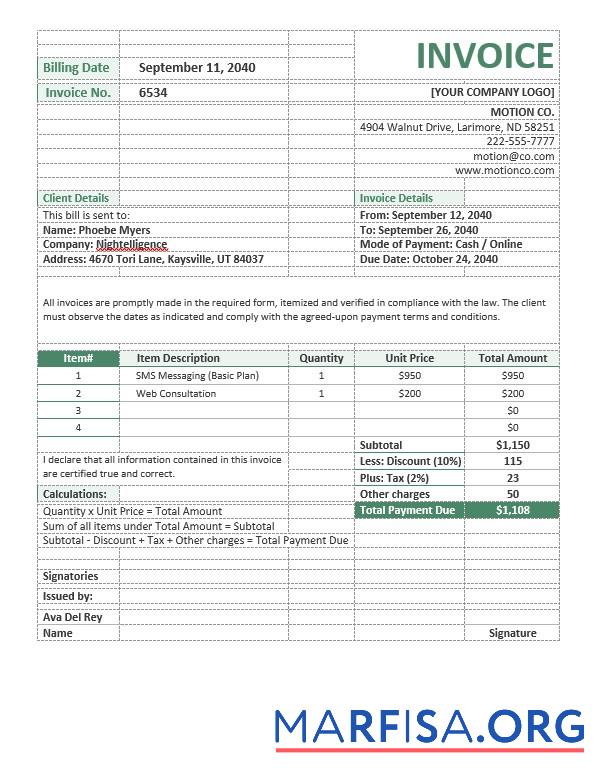 Downloadable Agency Billing Template